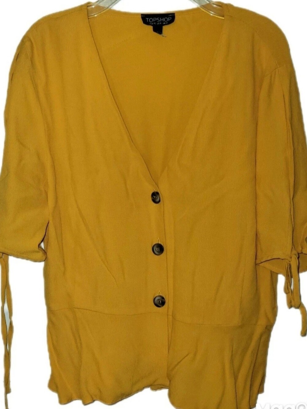 Topshop Harvest Orange Tie Accents Plunge V Neck 3/4 Cap Sleeve 8 Lightweight